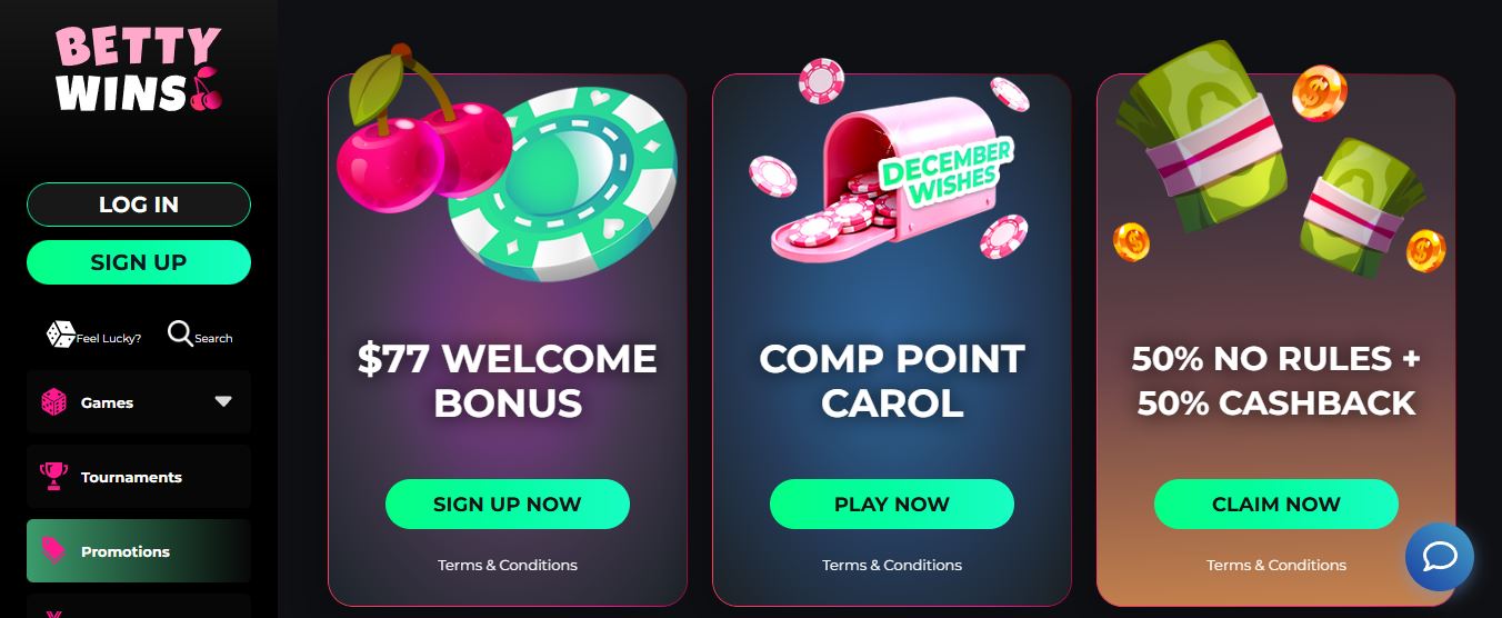 Claim welcome bonus and cashback promotions at Betty Wins